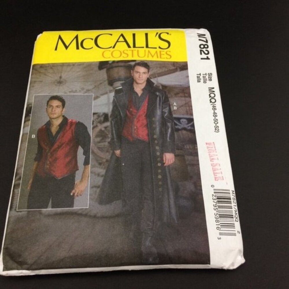 McCalls Costume Pattern 7821  Mens Long Duster Coat Uncut 46-52 Goth Cosplay